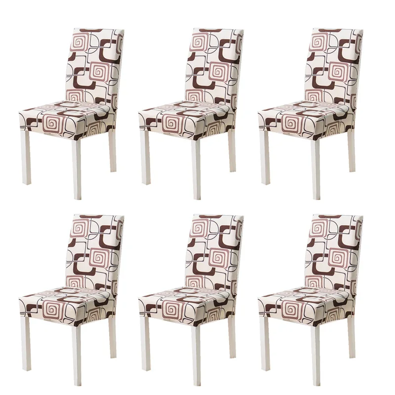 Чехол для стула с принтом, 6 шт., растягивающийся, не грязный, упругое сиденье, чехол, используемый для свадебной вечеринки, дома, кухни, столовой - Цвет: Khaki