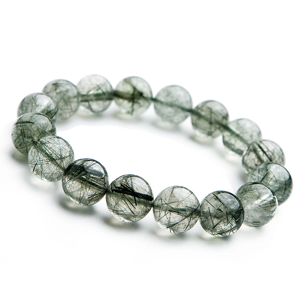 

Genuine Natural Green Hair Rutilated Quartz Bracelet 13mm 12mm Brazil Round Beads Woman Reiki Crsytal Fashion Bracelet AAAAA