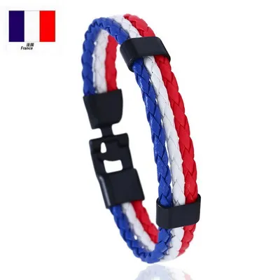 National Flag Color ES Spain Multi Layer Leather Bracelet For Men Bangle Fashion Black Handemade Male Jewelry Pulseira Masculina - Окраска металла: DK1555