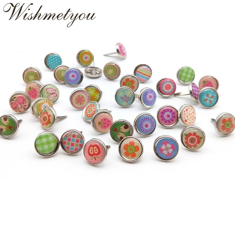 

WISHMETYOU 50pcs 12mm Mixed Epoxy Pattern Round Brads Diy Scrapbooking Embellishment Fastener Brad Metal Crafts Decoration Finds