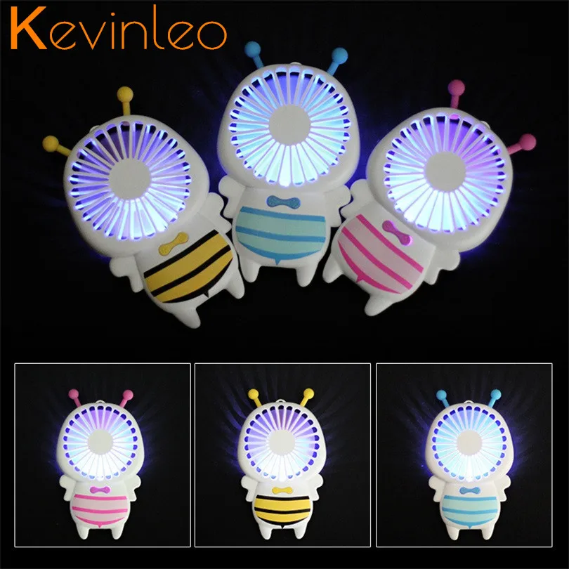 

Cute Bee Small Fan Portable 5V Air Cooler 2 Speed Adjustable Battery Inside USB Led Light Mini Rechargeable Handy Ventilator