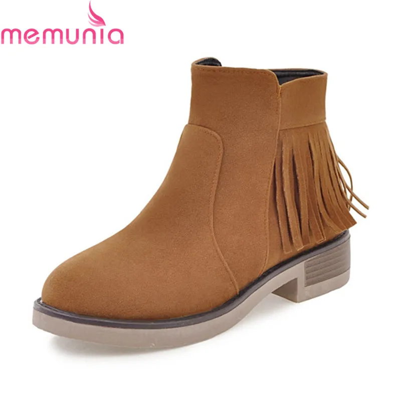 

MEMUNIA 2020 new arrival ladies boots with fringe round toe ankle boots zip square heels boots casual women's winter shoes