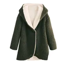 Женский зимний плюшевый с капюшоном длинный рукав v-образный Вырез Свободный кардиган теплое пальто куртка мода