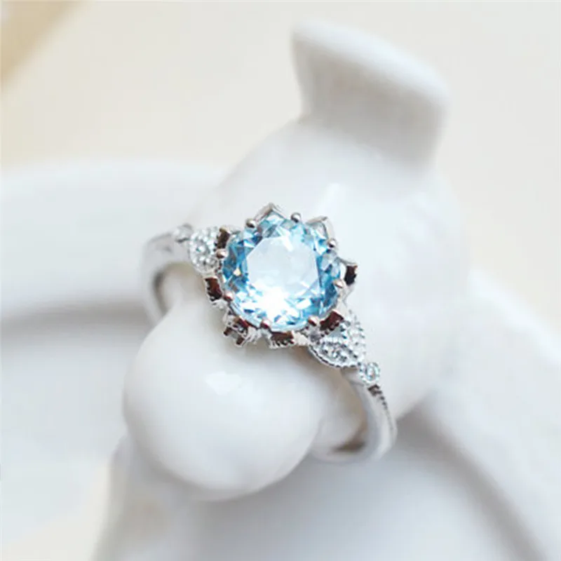 ROXI серебряный цвет винтажные кольца с цветами для женщин синий циркон ювелирные изделия Bague Bijoux Femme свадебные аксессуары, обручальные кольца