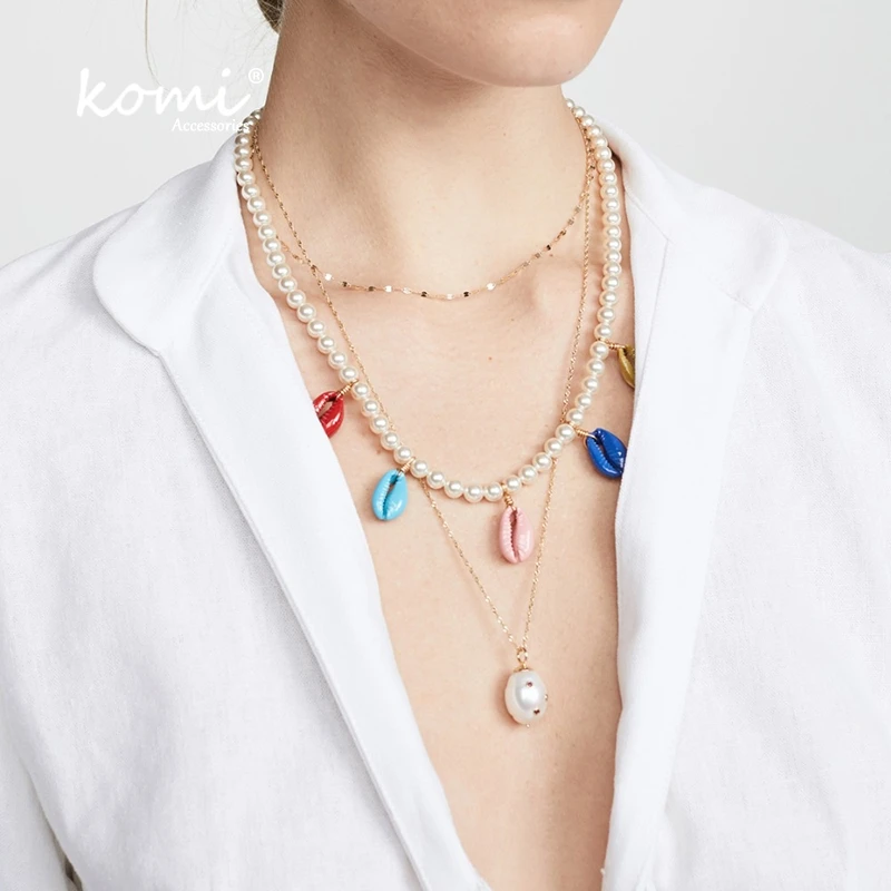 KOMi 20Styles Bohemian Natural Stone Pearls Collar Pendant Necklace for Women Ethnic Chokers Shell Chain Statement Necklace Gift