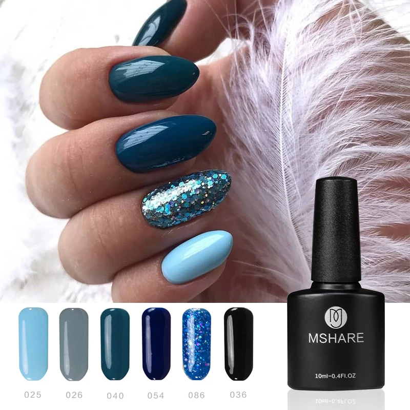 

MSHARE Blue Green Black Vernis Semi Permanent Lakiery Hybrydowe DIY UV Gel Nail Polish 6pcs Set
