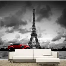 Пользовательские 3d обои Париж Эйфелева башня черный и белый цвет автомобиля фон Настенная роспись 3d обои