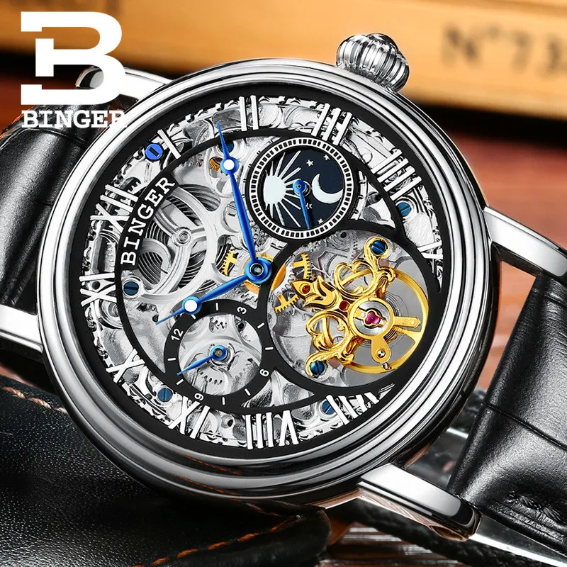 Швейцарские Бингер мужские часы люксовый бренд Tourbillon Relogio Masculino водонепроницаемые механические наручные часы B-1171-3