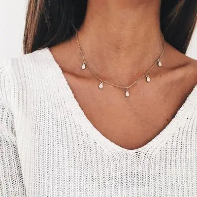 Personalized fashion silver&ampgold chain crystal water drop pendant necklace for women hzl0040 |