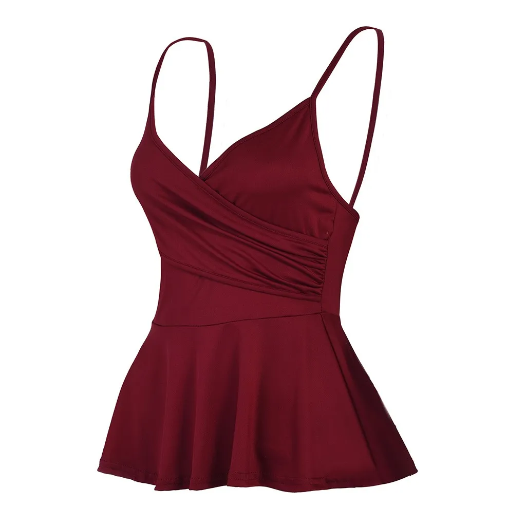 

feitong Summer Women's Vest Sexy Tank Tops V Neck Solid color Sling Casual Sexy Clubwear Tank Crop Tops Sleeveless Summer #w35