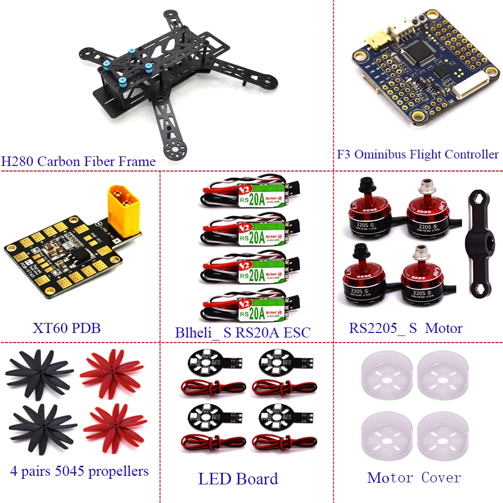 

F3 Ominibus flight control+RS20A Blheli-S 2-4S ESC+LHI 2205-s motro Matek PDB-XT60 in Carbon Fiber FPV Racing Frame(210mm-280mm)