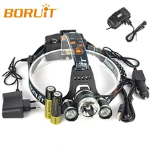 Boruit RJ-5000, 5000 лм, 3 Cree XM-L2, 4 режима, светодиодный налобный фонарь для кемпинга, охоты, Головной фонарь+ 2*18650 батареи+ Автомобильное зарядное устройство USB