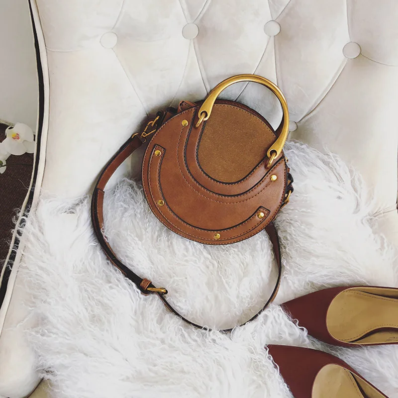 Fashion Women Metal Ring Handbag INS Popular Circular Leather Female Shoulder Bag Rivet Holiday Lady Luxury PU Crossbody SS3502 (1)