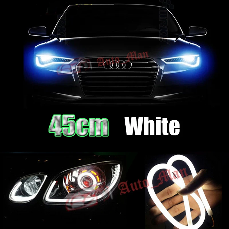 2x 45cm White Daytime Running Light Tube Style Flexible DRL LED Strip
