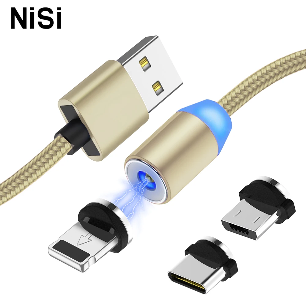 

2M 6.56ft NiSi 3 in 1 LED Light Magnetic Charge Cable For Micro USB / 8Pin IOS / USB C Ports Smartphone Charging Cable Universal