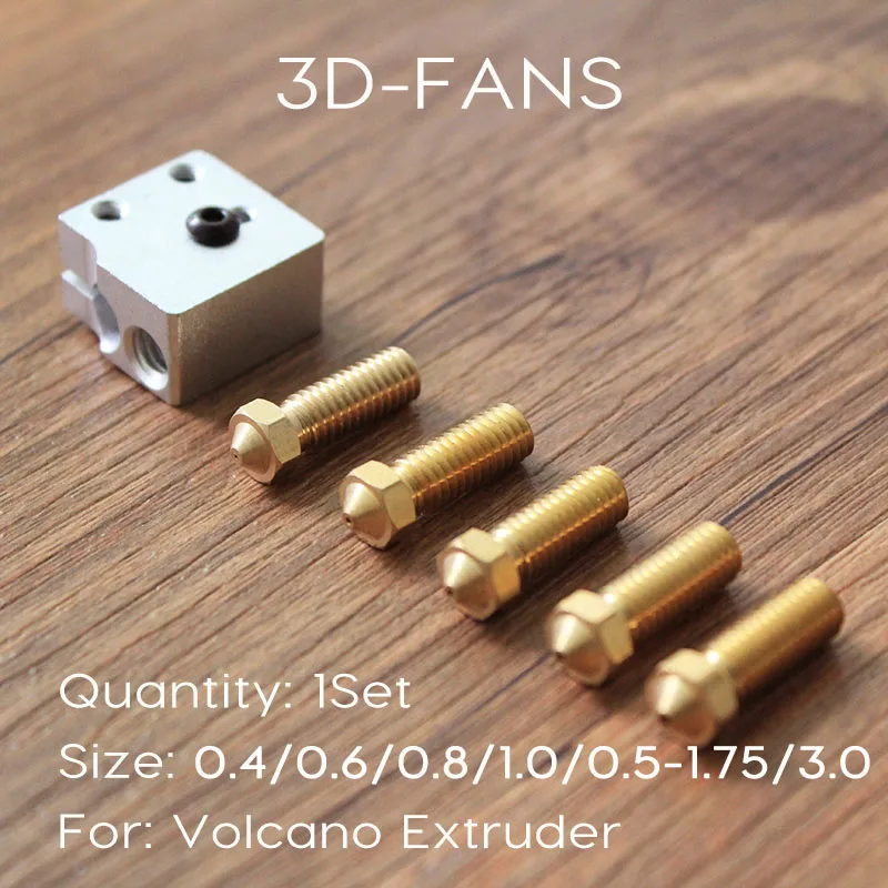 1Pcs New Volcano Block and Nozzle 3D printer All metal brass E3D Lengthen extruder nozzle 0