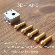 1Set New Volcano Block and Nozzle 3D printer All metal brass E3D Lengthen extruder nozzle 0.4/0.6/0.8/1.0/1.2mm For 1.75/3mm
