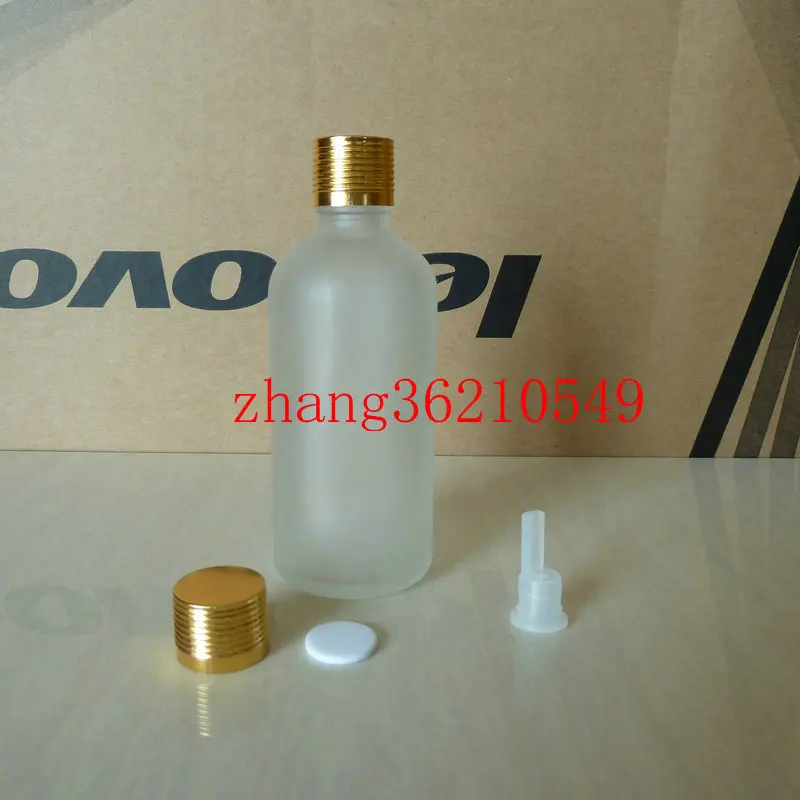 #*Cheap 100ml clear transparent frosted Glass Essential Oil Bottle With shiny gold aluminum cap. Oil vial, Essential Oil Container