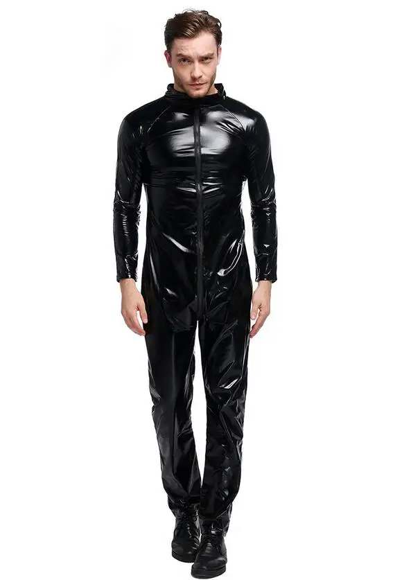 Patent Leather Wetlook Men's Latex Catsuit Cosplay Zipper Glanz Jumpsuit SH15 