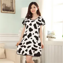 Women Cute Cartoon Appliques Sleepwear Loose Nightwear Short Sleeve Sleepshirt
