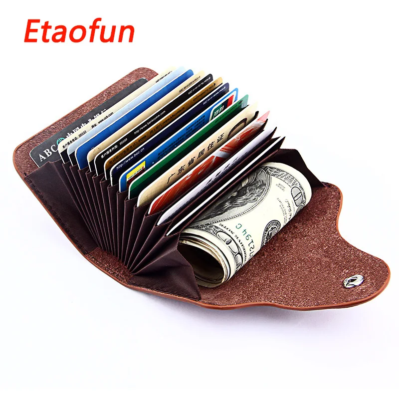 

Etaofun Genuine Leather Unisex Card Holder Wallets High Quality Female Credit Card Cover Women Pillow Organizer Purse Dollar Bag