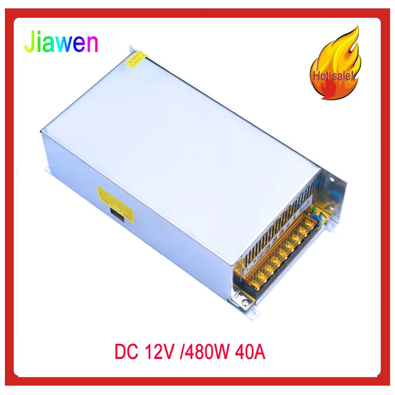 

JIAWEN 480W AC 110V / 220V to DC 12V 40A Lighting Transformer Switching Power Supply - Silver