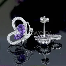 Серьги-гвоздики из аметиста, натуральный и настоящий аметист, серебро 925 пробы, 0.35ct* 2шт, 0.65ct* 2шт, драгоценные камни серьги в виде бабочек#15051704
