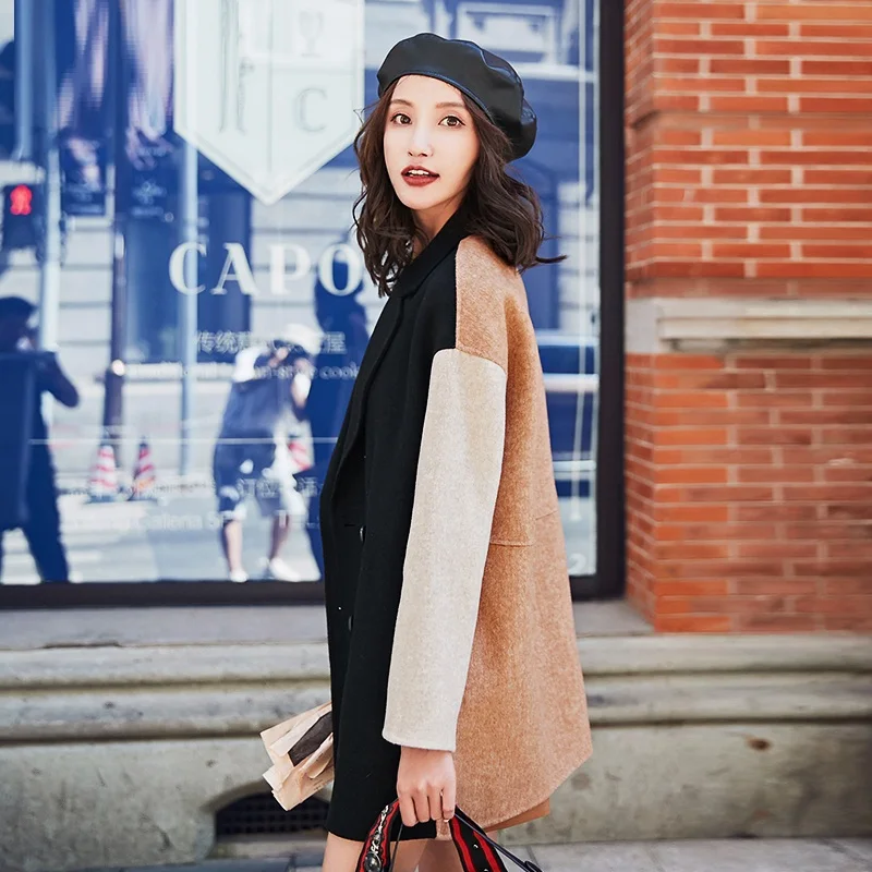 Femme Hiver Lady Manteau De Automne Mélanges 2019 Streetwear Patchwork Spliced Nouveau En Femmes Veste Mode Manteaux Épaississent Laine Chauds tY4Yfg