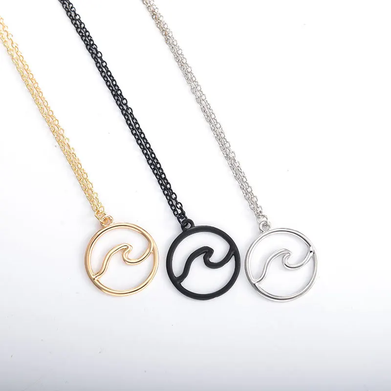 

Simple Hoop Wave Figure Dangle Circle Black Silver Golden Necklace for Women