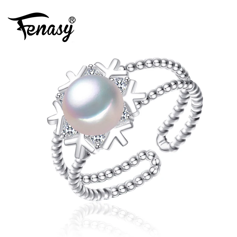 

FENASY natural freshwater pearl rings 925 Sterling Silver Ring Real Pearl Rings For Women flower Wedding Ring Fine Jewelry