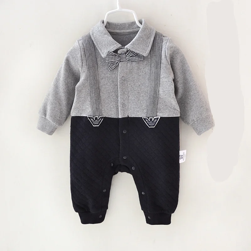 2016 Baby Boy Зимняя Одежда Джентльмен Хлопок Толстая С Длинным Рукавом отложным