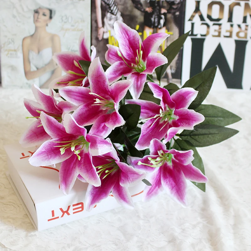 

Valentines Day Gift 1pc 10 Heads Artificial Lily Flower Bouquet Fake Flowers Bridal Flower Wedding Wreath Decoration 9colors