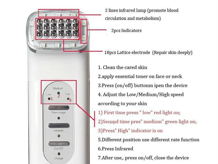 Перезаряжаемые RF биполярная Радио Частота биомикроток инфракрасный прибор для лифтинга лица омоложения кожи красота, массажер