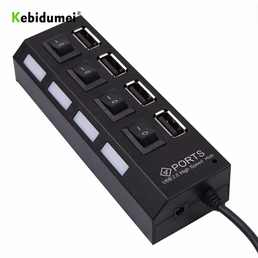Kebidumei 4/7 портов usb-хаб светодиодный USB Высокоскоростной адаптер 480 Мбит/с usb-хаб разветвитель с выключателем питания для ПК ноутбука
