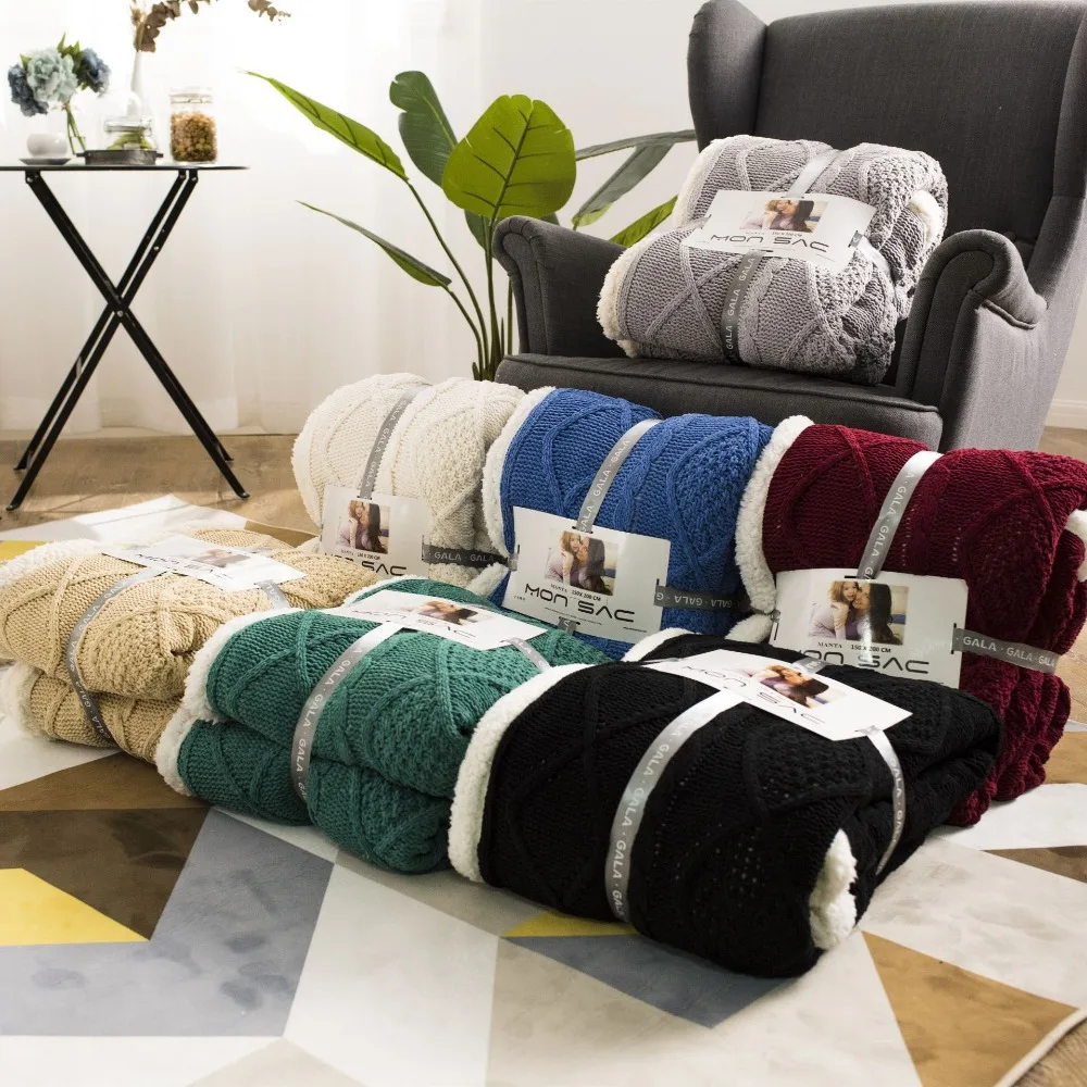 

2018 New Design Woolen Blanket 7 Colors Winter used Flannel Blanket Super Warm Bedspread Blanket Portable Travel Soft Blanket
