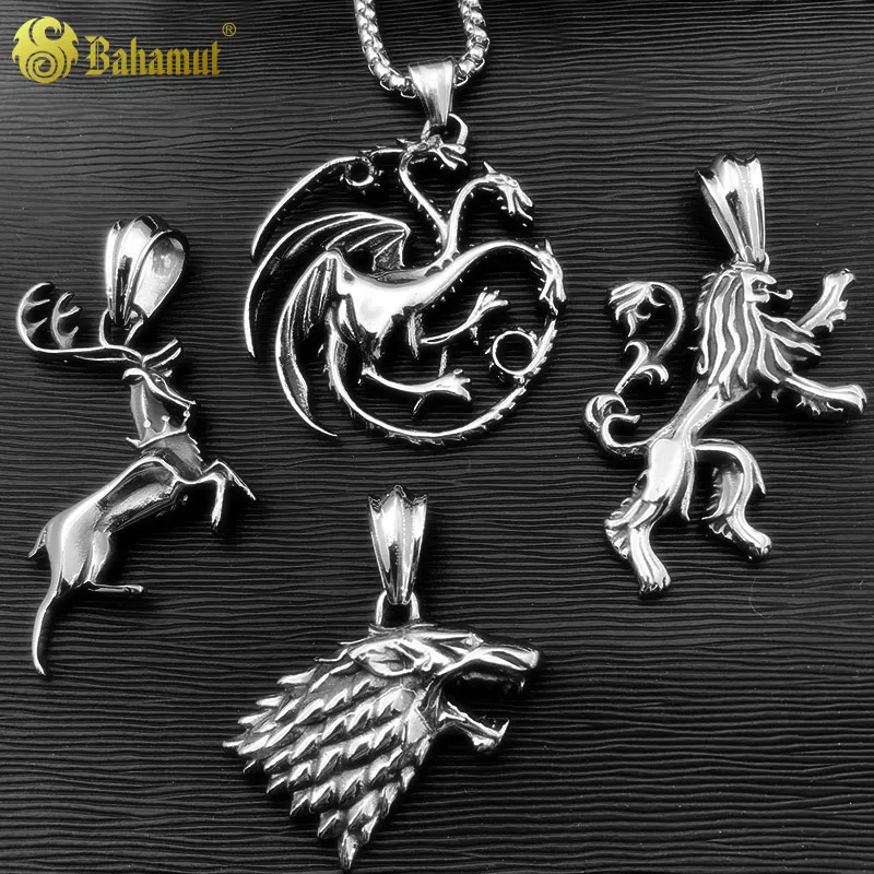 

Game of Thrones Necklace Song of Ice and Fire Baratheon House Stark Lannister Targaryen Pedant with Chain Men Titanium Jewelry