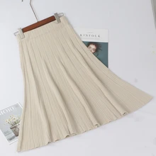 GIGOGOU осенне-зимние женские вязаные юбки с высокой талией, модные плиссированные юбки, длинные мягкие женские Теплые юбки в рубчик