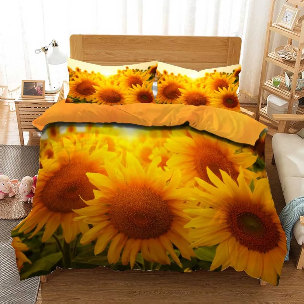 

customization 3D Bedding Set Sunflower Print Duvet cover set bedclothes with pillowcase bed set home Textiles Pastoral Scenic