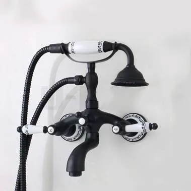 

Concelead Oil Rubbed Bronze bathroom tub shower faucets with flower ceramic hand shower washroom bathtub shower mixer tap