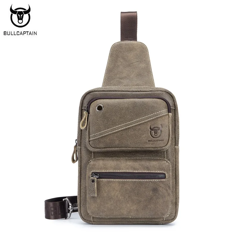 

BULLCAPTAIN Casual Men Chest Bag Matte Genuine Leather Male Travel Shoulde Crossbody Bags Vintage Messenger Bags Chest pack