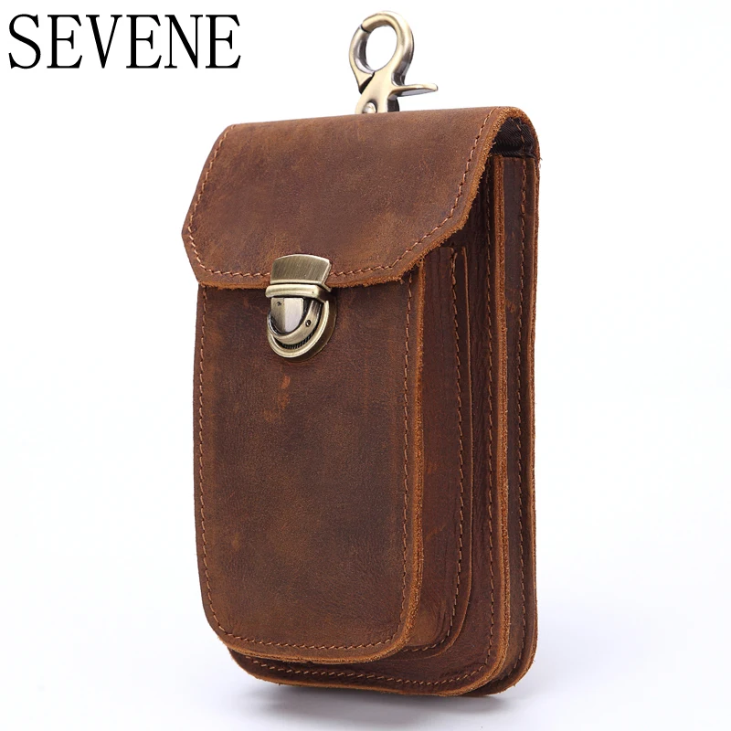 

SEVENE Waist Bag NEW Genuine Leather Vintage Waist Packs Men Travel Fanny Pack Belt Loops Hip Bum Bag Mobile Phone Pouch