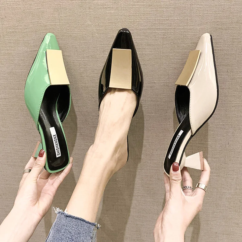 

Brand Women Slippers High Quality Fashion Pointed Toe Sandals High Heels Mules Slippers Ladies Sandals Female Summer Flip Flops