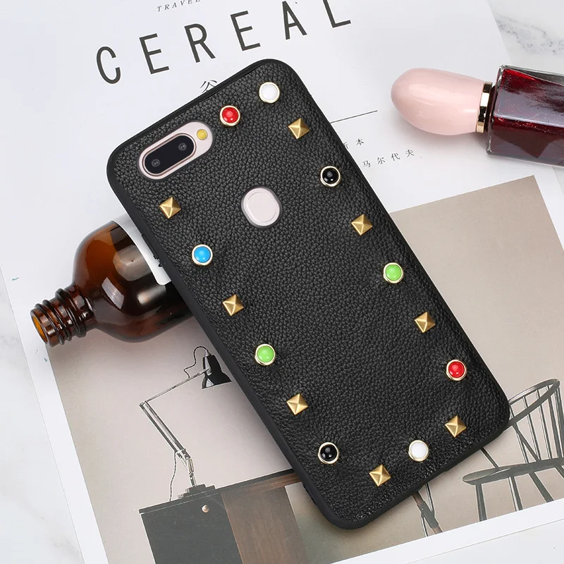 

Litchi texture phone case for OPPO R15 all-inclusive rivet phone case New phone protection case for OPPO series