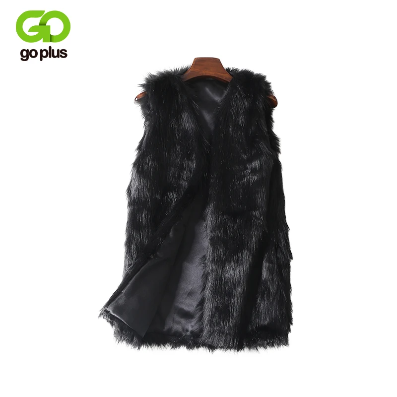 

GOPLUS Imitation Fur Coats Vest Plus Size Winter Women's Faux Fur Vest Thick Warm Top Artificial Fur Vest Women Colete Feminino