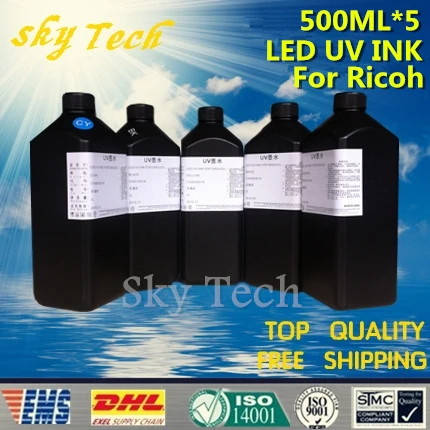 

LED UV INK 500ML*5 . For Ricoh print head UV Printer ,For Print On leather paper etc soft materials ,K C M Y White 5 color