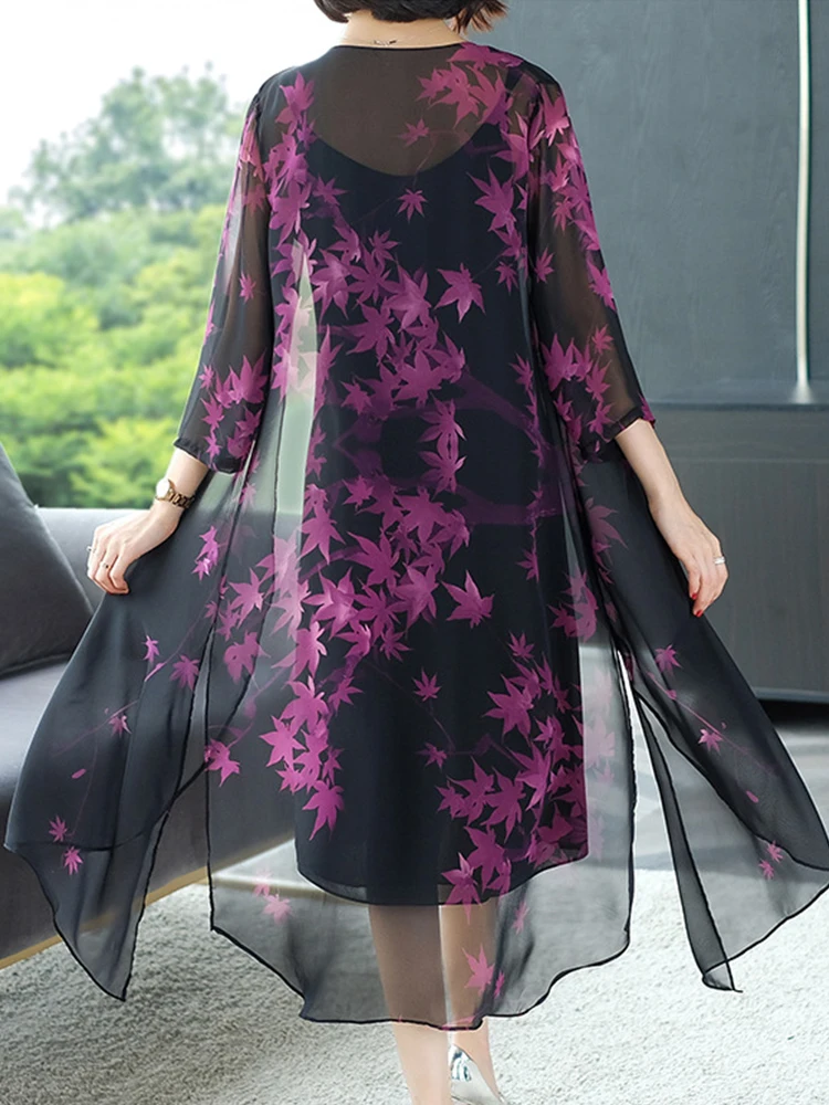 

Summer 2019 Maple Leaf Print Fashion Tulle Long Sunscreen Shirt Blouse Sexy Elegant Casual Blouse Women Tops Cool comfortable