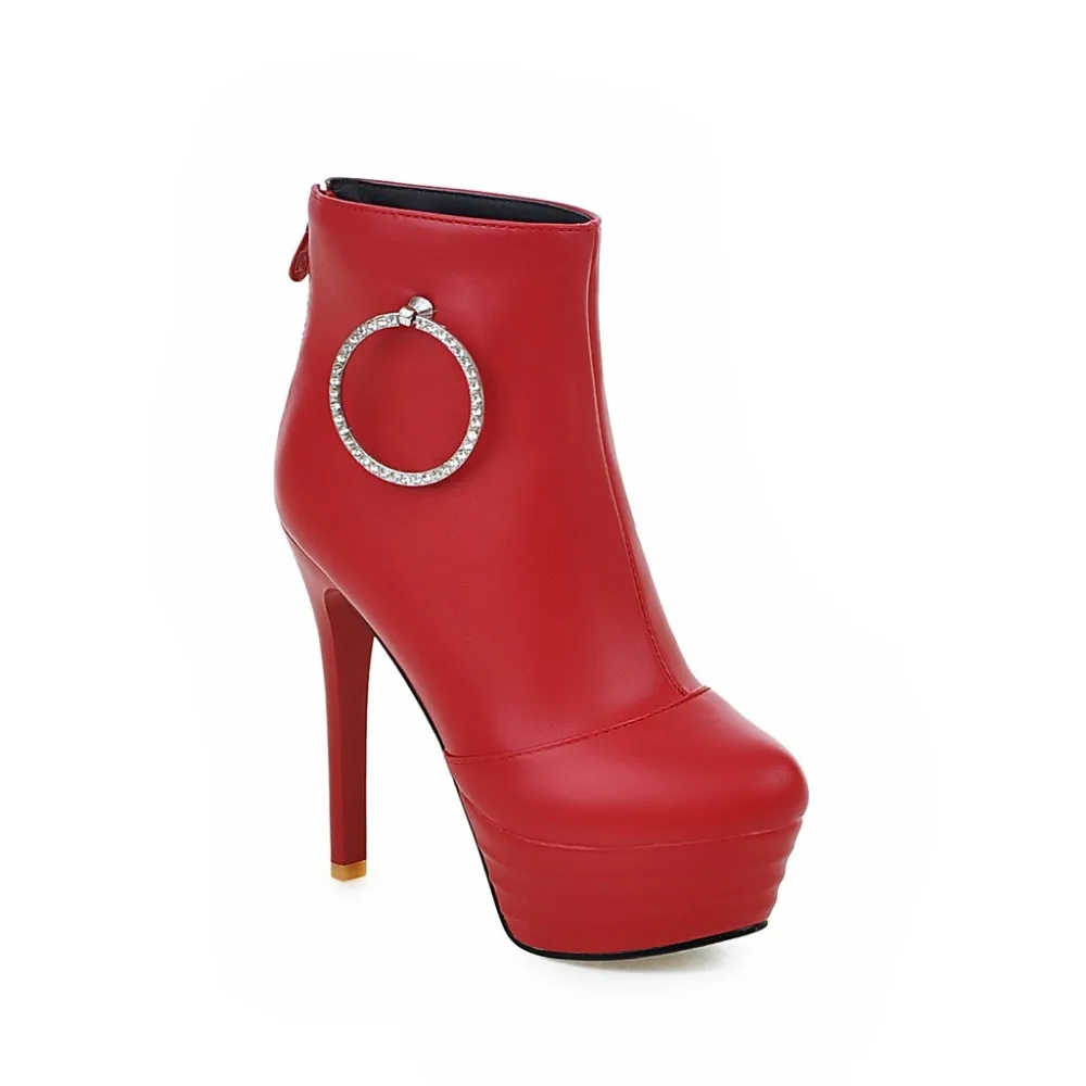 Оригинальное предназначение; пикантные женские ботильоны; ботинки на платформе с круглым носком на тонком каблуке; Цвет черный, белый, красный; модная обувь; женская обувь; американские размеры 4-13