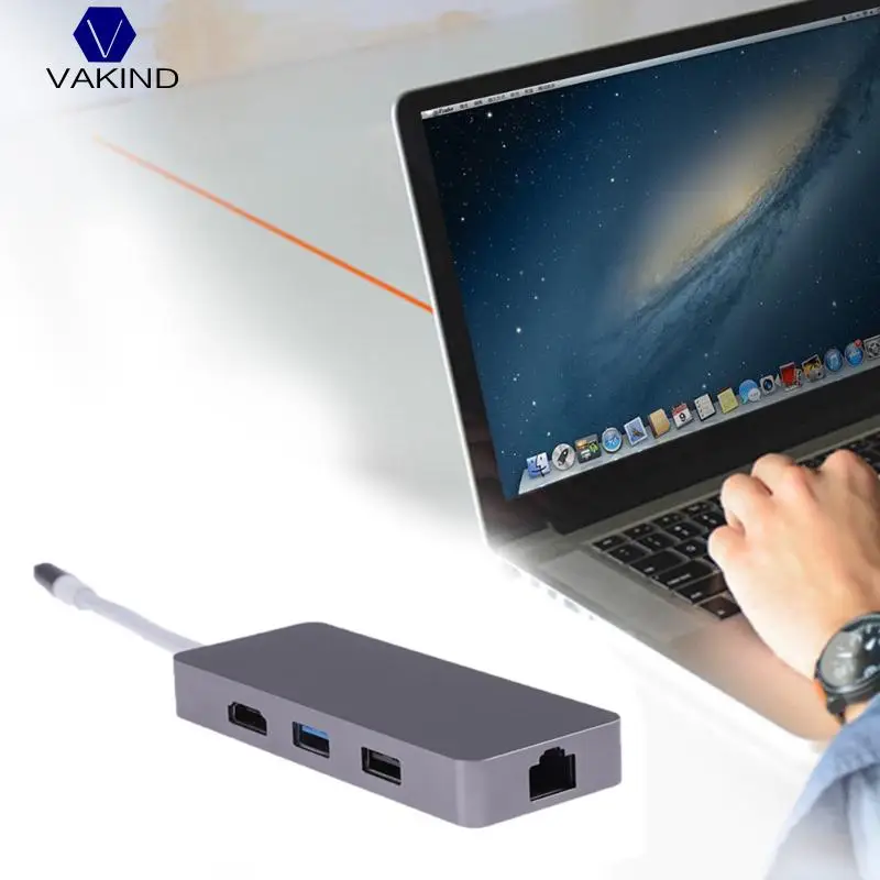 Цвета: золотистый, Серебристый Серый 7-в-1 Тип с разъемами типа C и HDMI+ USB3.0+ USB2.0+ TF+ сетевой Адаптер Hub Размеры 108*42,5*15,3 мм для ноутбука MacBook