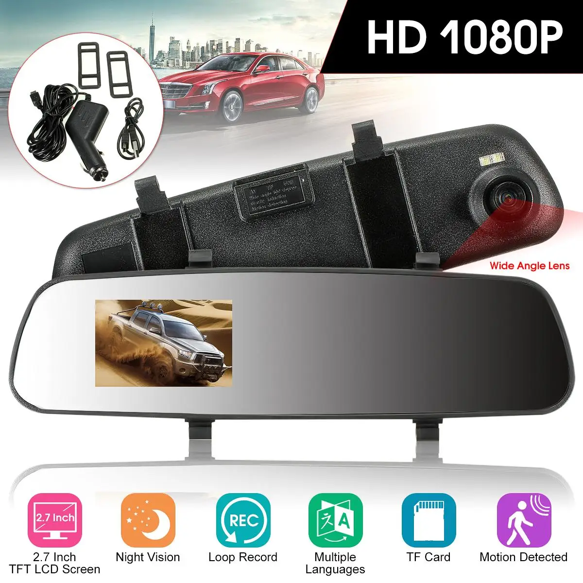 1Set 2 7 Inch HD Auto Car 1080P font b Camera b font Display Dash Cam