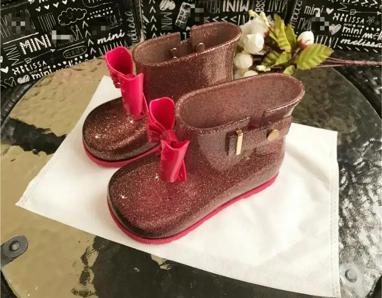 Mini Melissa/резиновые сапоги; сандалии для девочек; обувь; милая обувь; сезон лето-осень-зима; теплые модные ботинки для малышей; нескользящая водонепроницаемая обувь